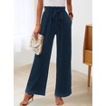 thumbnail image 5 of Women'S Wide Leg Lounge Pants with Pockets High Waisted Adjustable Tie Knot Loose Trousers Navy Blue S, 5 of 7