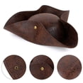 thumbnail image 3 of Sombrero de pirata de Halloween para niños y adultos, gorra de capitán Jack de cuero desgastado marrón para fiesta de disfraces, accesorios de Cosplay, 1 unidad, 3 of 4