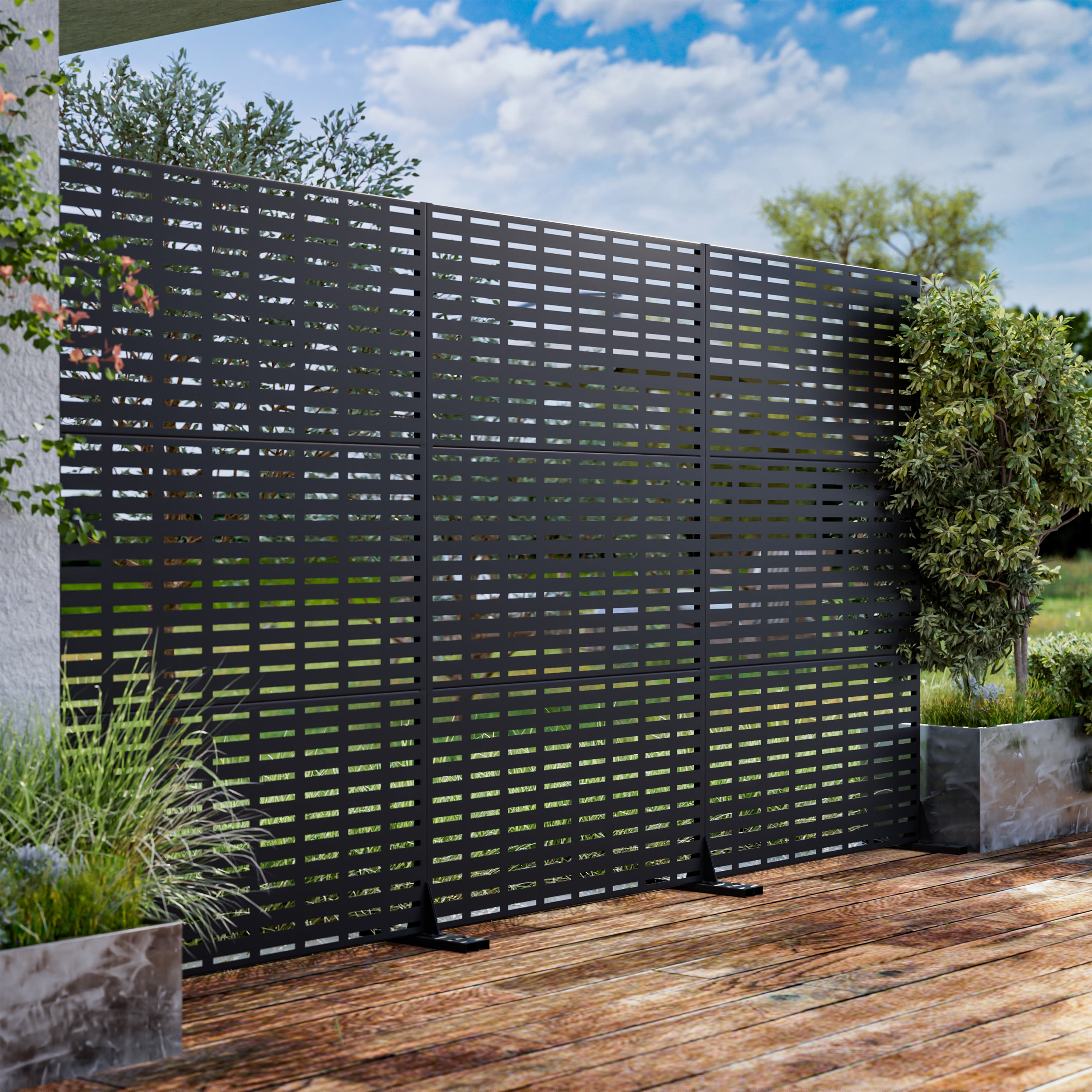 MAYEERTY 72*47" Outdoor Black Metal Privacy Panel Screen for Patio, Rect Grid Pattern