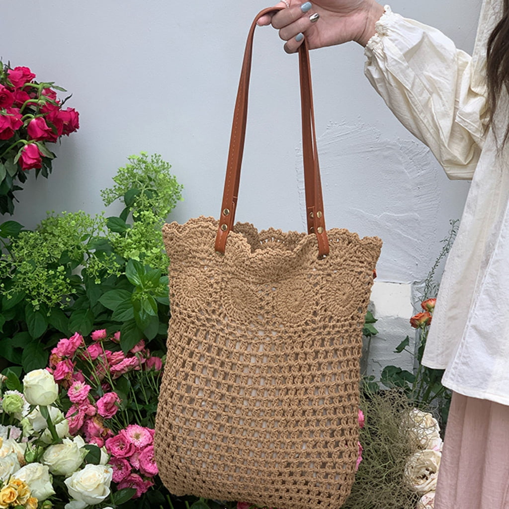 FENOHREFE Large Capacity Beach Bag for Women Shoulder Bag Handwoven Armpit Bag Trendy Handbag Crochet Armpit Bag Everyday Bag