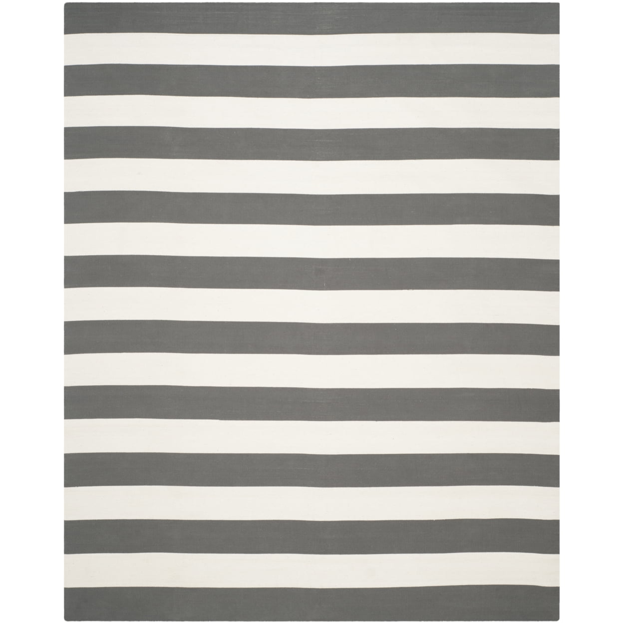SAFAVIEH Montauk Saranna Striped Cotton Area Rug, Grey/Ivory, 8' x 8' Round