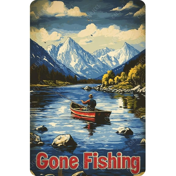 Funny Gone Fishing Metal Tin Sign Man Cave Wall Decor Vintage Aluminum Sign for Home Garage Yard 8×12 Inch