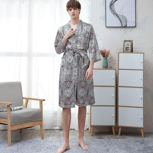 Gibobby Bata mujer Albornoz de seda estampado elegante para mujer ropa de dormir ligera de seda helada adecuada para mujeres hombres y tallas grandes Gris oscuro M Walmart en linea