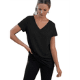 thumbnail image 1 of Camiseta Informal con Cuello en V para Mujer, Color Negro, Talla L, 1 of 9