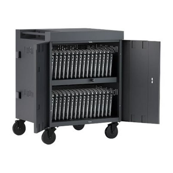 Bretford Pre-wired CUBE Cart - 2 Shelf - 5 Caster Size - Steel - 30 Width x 26.5 Depth x 37.5 Height - Charcoal - For 36 Devices - TAA Compliance