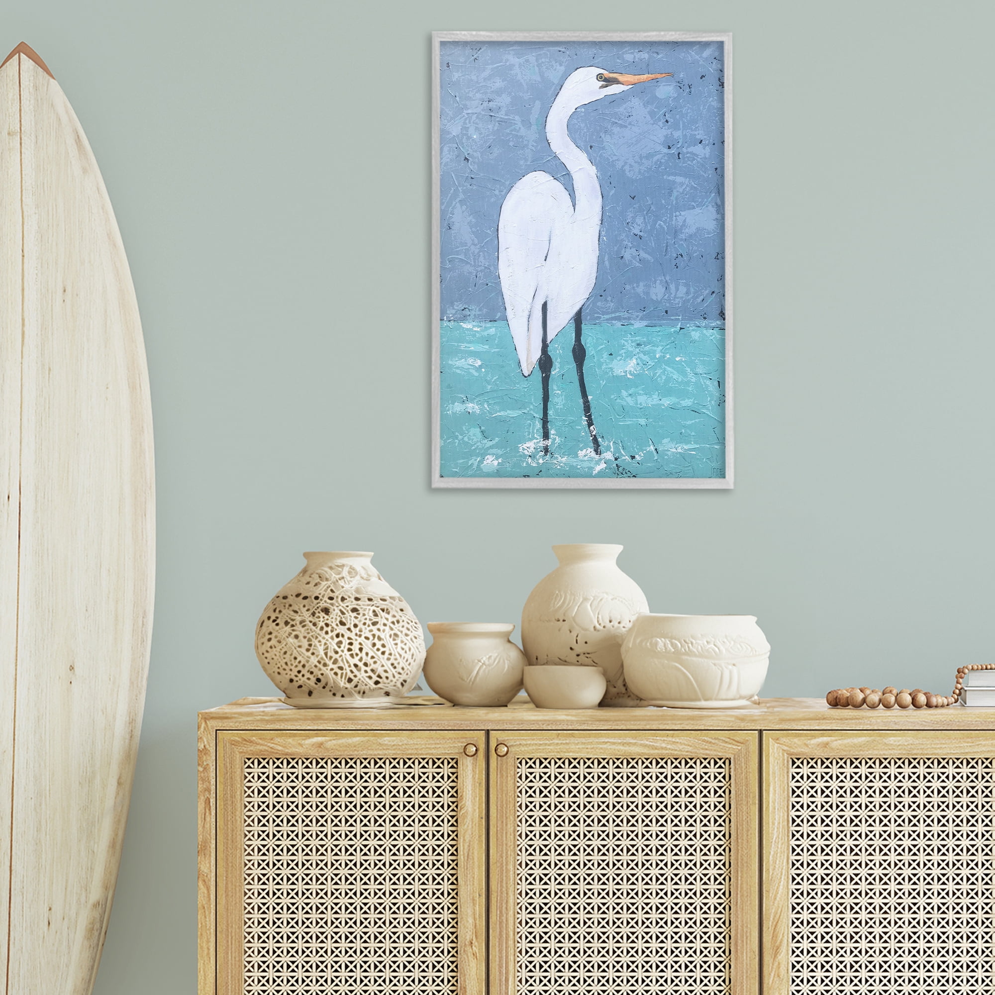 Stupell Industries Sea Heron Standing Animals & Insects Painting Gray Framed Art Print Wall Art, 20 x 30