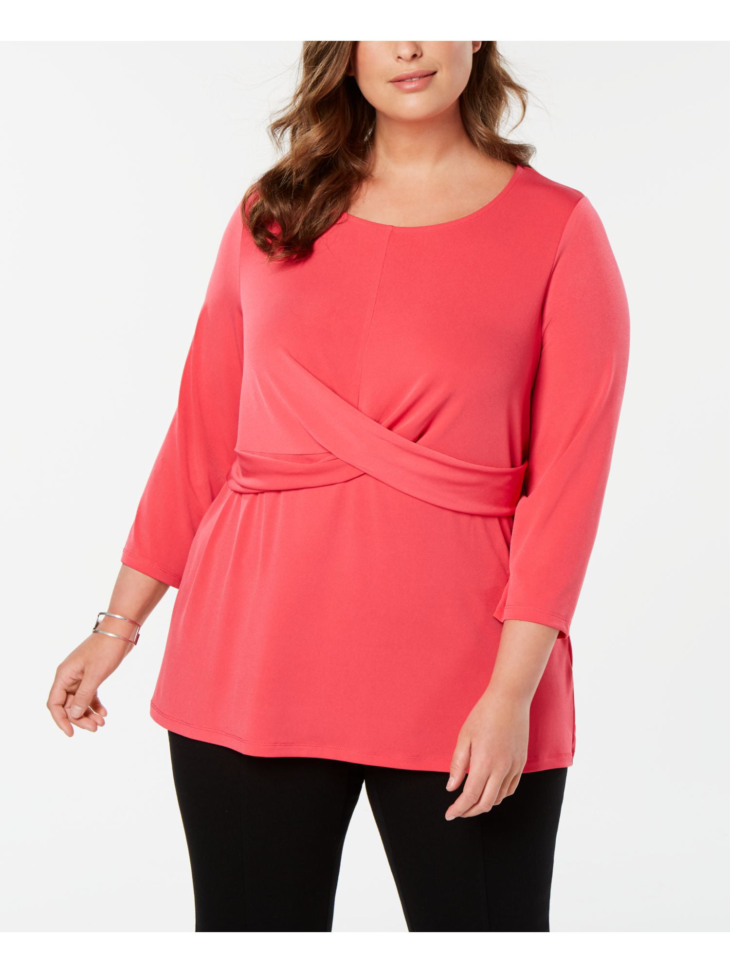 Alfani - ALFANI Womens Pink 3/4 Sleeve Jewel Neck Top Plus Size: 1X ...