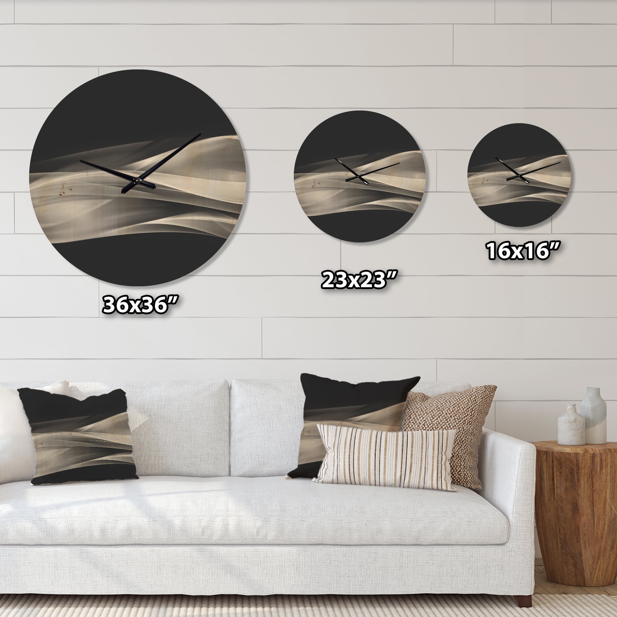 Designart 'Glittering Fractal Silver on Black' Modern Wood Wall Clock