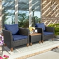 thumbnail image 1 of Gymax 3PCS Patio Furniture Set Conversation Bistro Set w/ Acacia Wood & Cushions Navy, 1 of 10