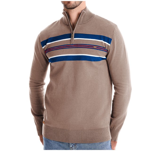 GigrtiJin Pull à Quart de Zip pour Hommes Manches Longues Col Montant Pull Rayé Mode Décontracté Confortable