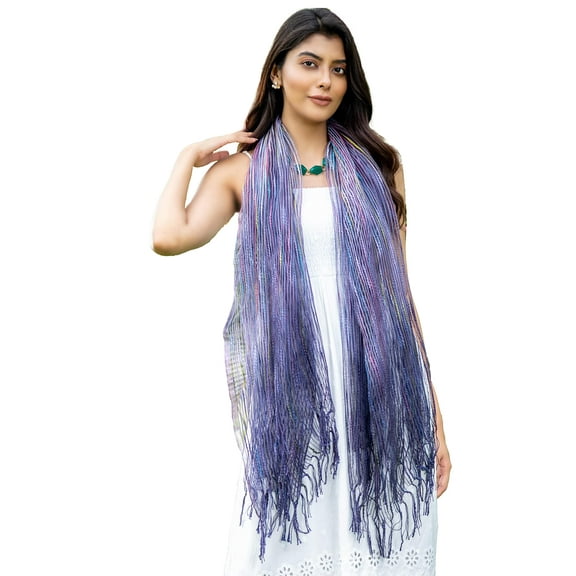 BRISAS Mulberry Silk and Twisted Cotton Breezy Netted Style Scarf- Solid Tone Shawl/Wrap- Purple Lightweight Summer Scarf