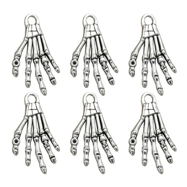 10 piezas de aleación de esqueleto de colgantes de mano, dijes, accesorio para hacer joyas de bricolaje para collar, pulsera (plata antigua)