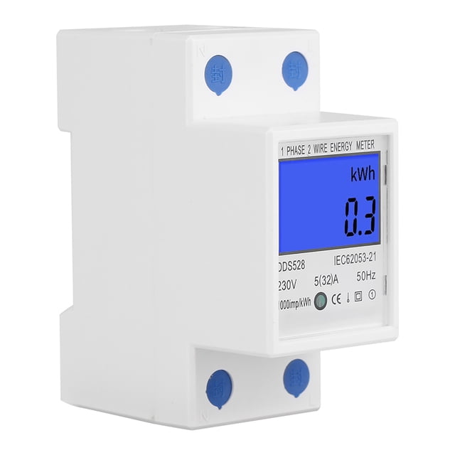 Medidor de energía monofásico, 5‑32A 230V 50Hz LCD K Wh Medidor de vatios Alta capacidad
