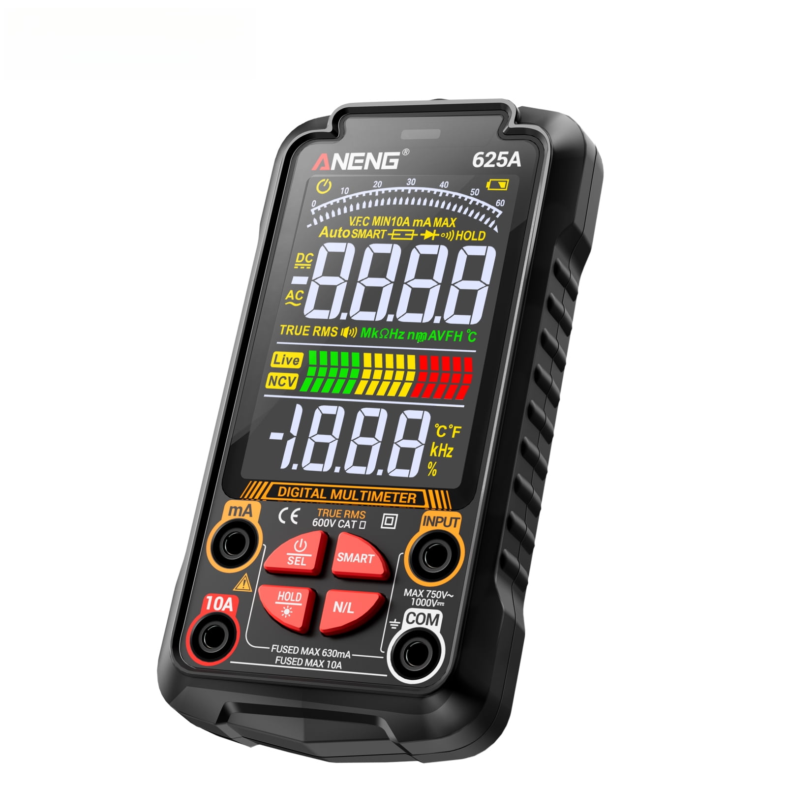 625A Intelligent Digital Multimeter - Rechargeable 6000 Count Multi-Function Tester for Electricians & DIY Maintenance | Auto Power-Off, Data Hold
