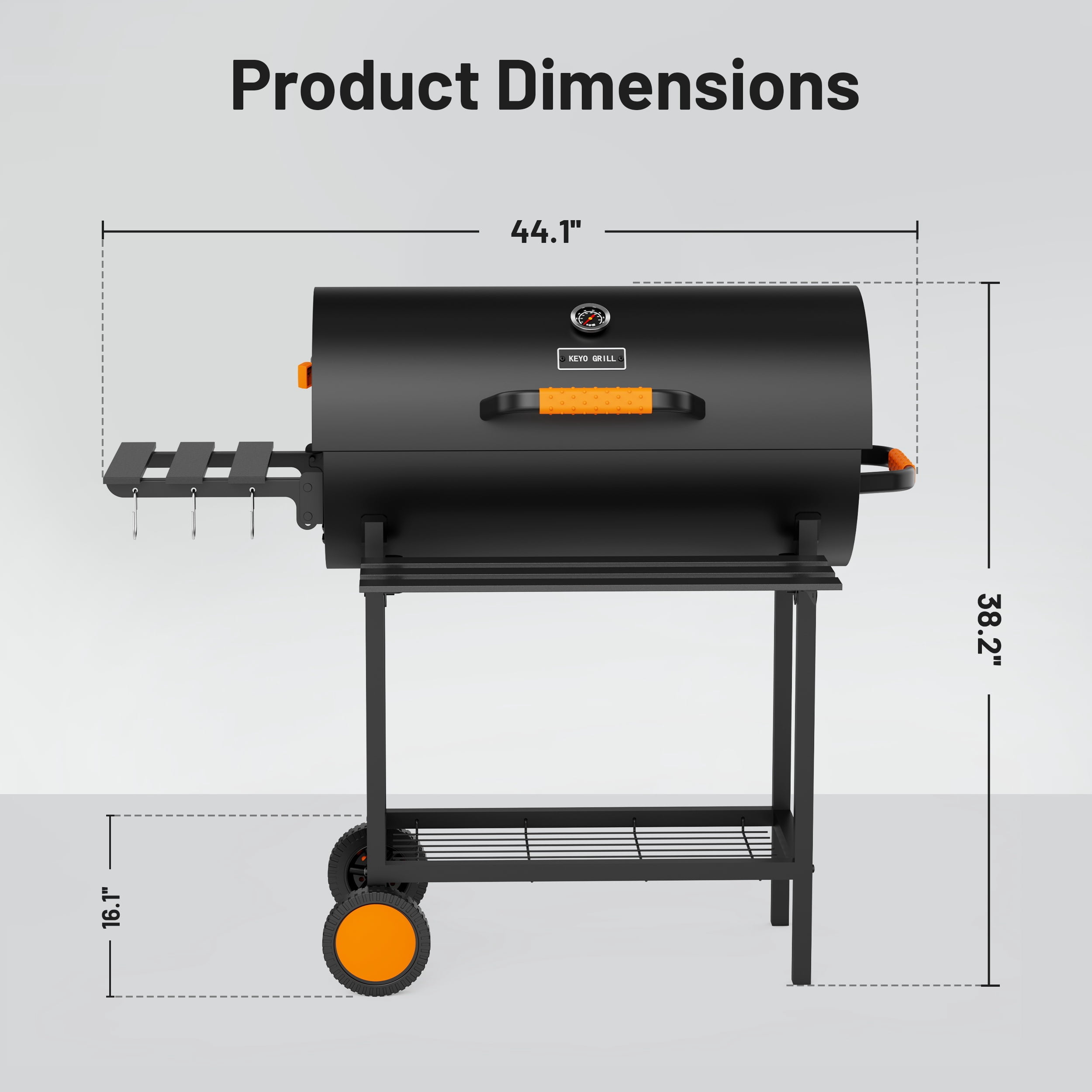 KEYO GRILL 537 SQ in Charcoal Grill with Adjustable Height Charcoal Pan, Foldable Side Shelf for Backyard, Black