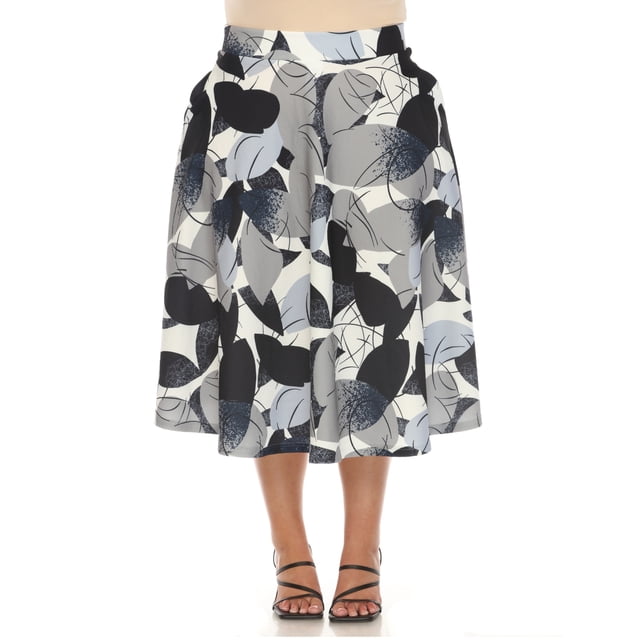 White Mark Jupe Midi Évasée Vintage à Imprimé Feuilles pour Femmes Grande Taille