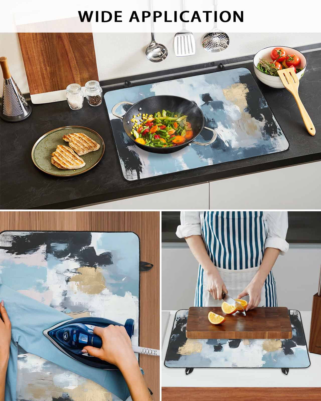 nqOlkjepod Large Induction Cooktop Protector Mat 24"x21", Abstract Black Gold Stove Top Covers for Electric Stove, Vintage Blue Pink Oil Painting Art Stove Burner Cover Mats, Glass Top Stove Cover