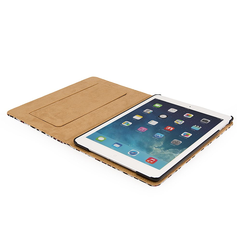 iPad Air 2013 9.6" Portfolio Case - Vegan Leather Stand Case For Apple iPad Air 2013 With Folding Cover And Interior Slip Accesory Pockets (Black)