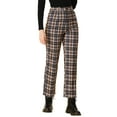 thumbnail image 5 of INSPIRE CHIC Women's Plaid Cropped Trousers Button Casual Tartan Check Work Pants M Brown, 5 of 8