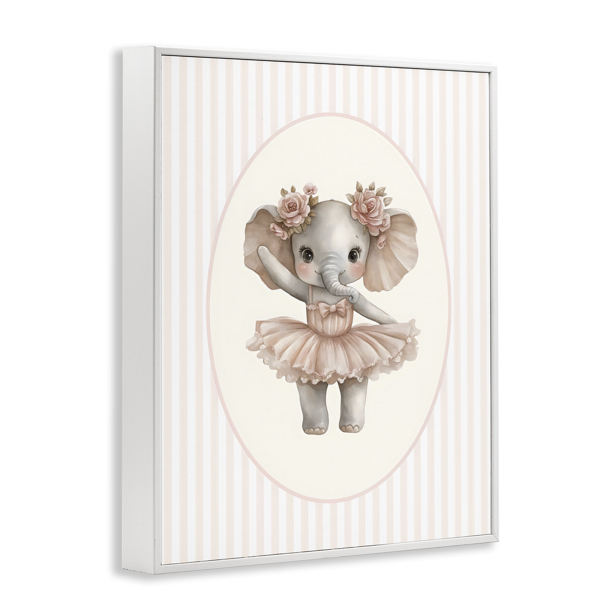 Stupell Industries Nursery Ballerina Elephant Striped White Framed Giclee Art, design by LSR Design Studio