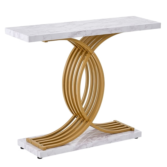 Slim Sofa Console Table,39.4" Long Narrow Entryway Table with Metal Frame,Hallway&Living Room Accent Table for Small Spaces