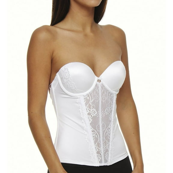 Jezebel by Felina | Caress Too Gel Pad Bustier | Corset | Lace | Demi Push Up (White, 34DDD)