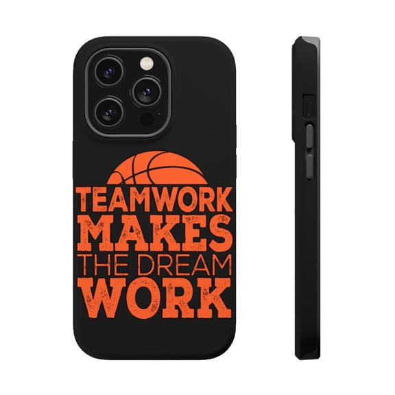 DistinctInk Tough Case for Apple iPhone 15 PRO (6.1" Screen), Compatible with MagSafe Charging - Teamwork Makes the Dream Work Basketball