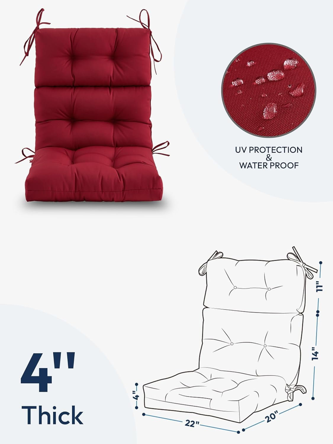 Namzi Outdoor Cushions, Patio Chair Cushions Outdoor Furniture Cushions for Garden, Balcony Outdoor Dining Chairs Cushions,Dark Red