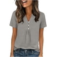 thumbnail image 3 of Uootdi Casual Tops for Women Short Sleeve V Neck Button Placket Ruched Hem Casual Daily Lightweight Tees Gift, 3 of 9