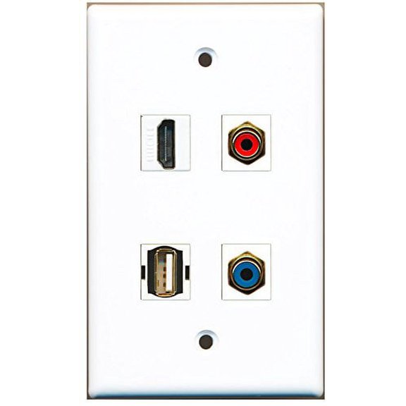 RiteAV - 1 Port HDMI 1 Port RCA Red 1 Port RCA Blue 1 Port USB A-A Wall Plate