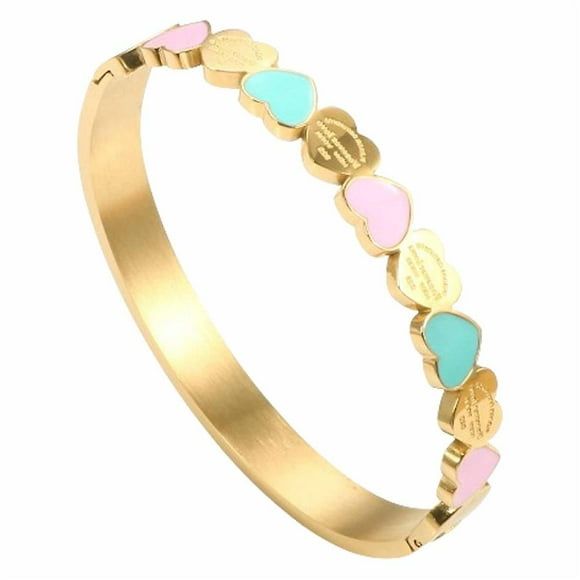Women Girls Cute Love Heart Titanium Steel Lucky Cuff Bangle Fashion Heart Bracelet Jewelry Gift
