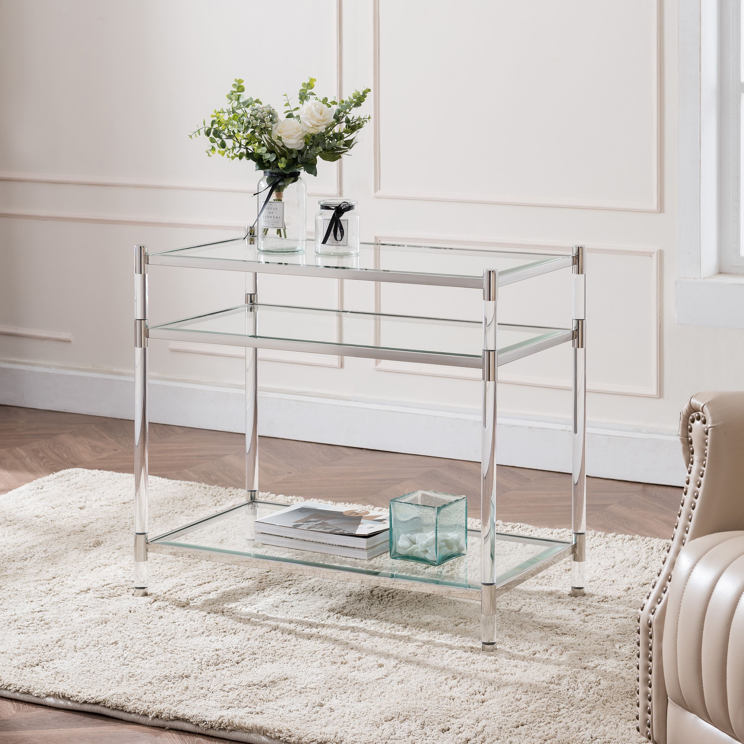 Carling Tall Acrylic Accent Table Glam Silver Walmart Com Walmart Com