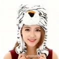 thumbnail image 2 of Unisex Plush Animal Face Winter Hood Ski Hat with Long Ear Straps Pom Pom Ends Soft Fleece Lined Earflap Cap for Women Kids and Parties, 2 of 4