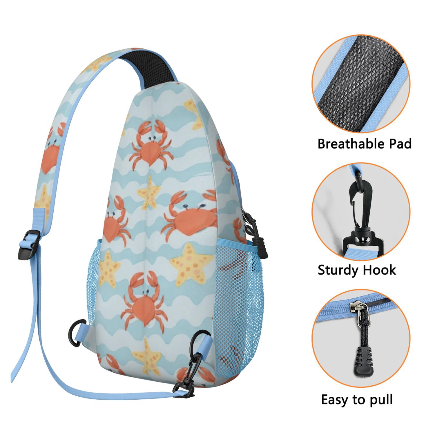Sling Backpack Small BackpackCrossbody Sling Bag for Hiking Dating Gym Cycling Working Marine Adorable Crab