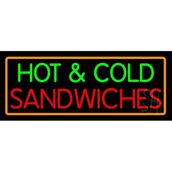 Hot N Cold Sandwiches LED Neon Sign 13 x 32 - inches, Black Square Cut Acrylic Backing, with Dimmer - Bright and Premium built indoor LED Neon Sign for restaurant window and interior decor.