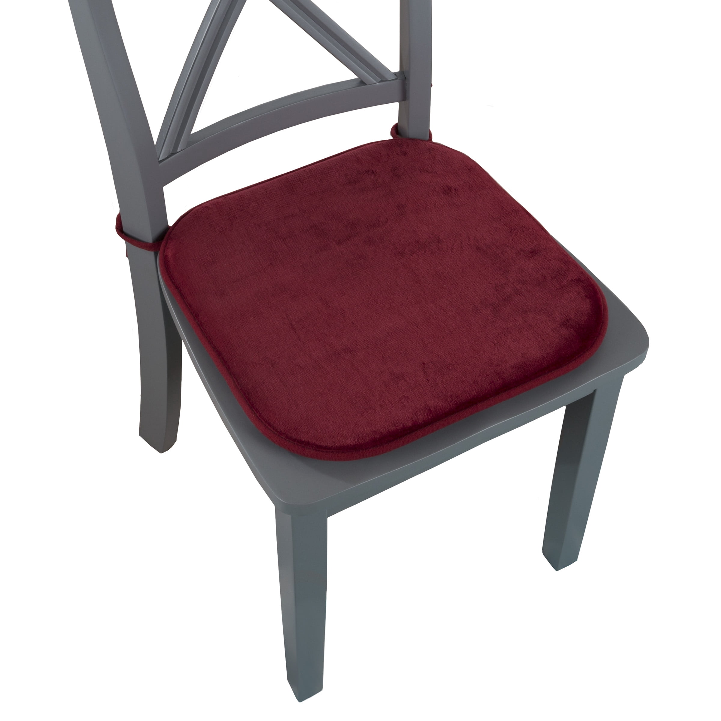 Lavish Home Memory Foam Chair Cushion-Square 16”x 16.25” Plush Pad with Ties and PVC Dot Backing for Kitchen, Dining Room, or Porch (Red)