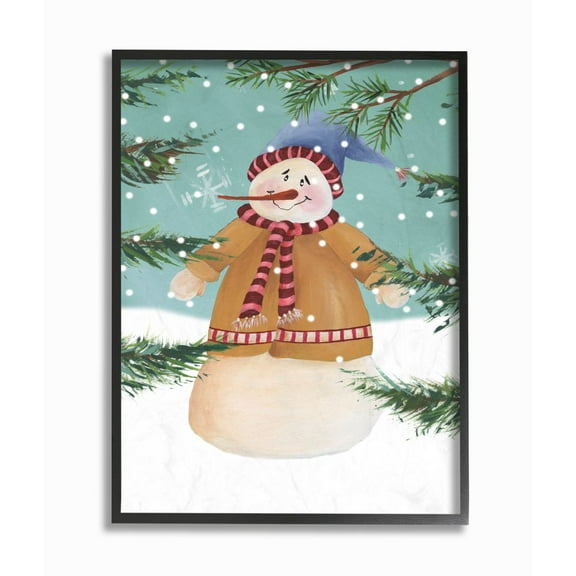 Stupell Industries Snowman Pine Trees Christmas Holiday IllustrationFramed Wall Art By Artist Regina Moore