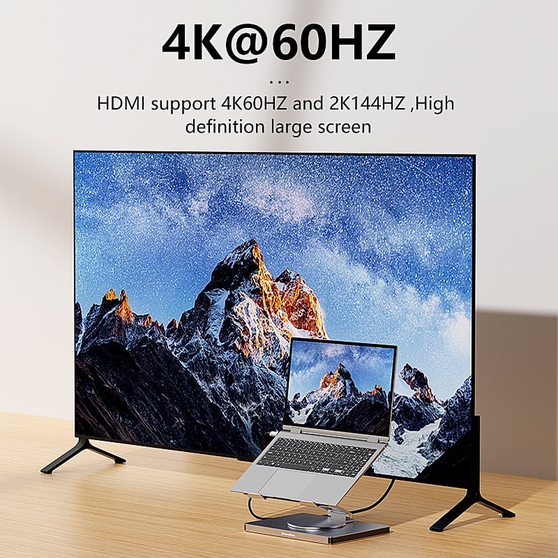 10-in-1 Aluminum iPad Holder & Docking Station, 4K 60Hz USB-C Hub, 5Gbps USB 3.0, 100W PD Charger for Laptop/Desktop
