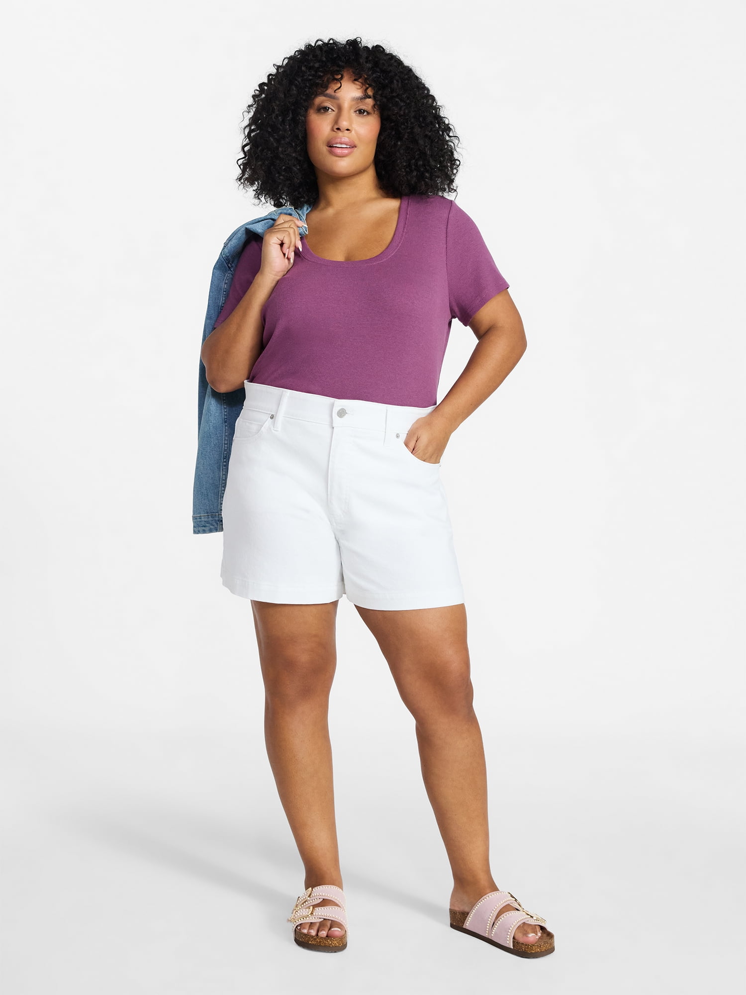 Terra & Sky Women's Plus Size Scoop Neck Rib Tee with Short Sleeves, Size 0X-5X