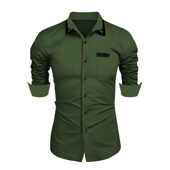 lkfuzj Men Casual Fashion Turn-down Collar Long Sleeve Breathable Shirt Blouse Tops Mens Dress Shirts Cool TShirts Tops For Men Army Green