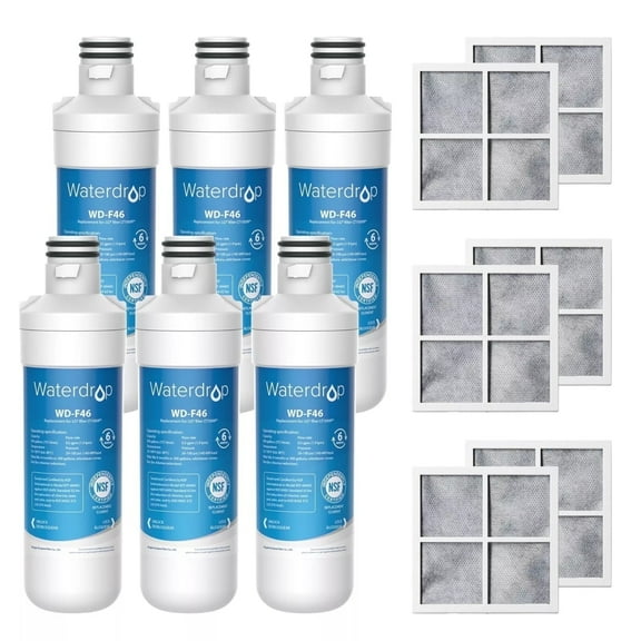 Waterdrop LT1000PC ADQ747935 Refrigerator Water Filter and Air Filter, Replacement for LG LT1000P,6 filter