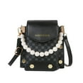 thumbnail image 1 of Korean Print Minority Mobile Phone Bag  Pearl Chain Flap Handbag for Ladies Girls (White), 1 of 10