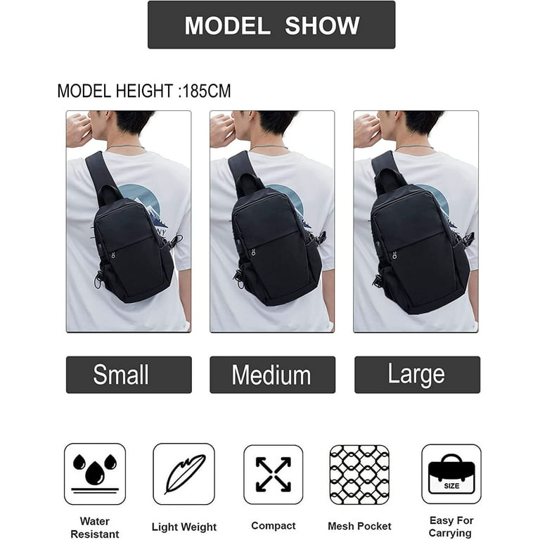 SEAFEW Small Grey Anti Theft Sling Crossbody Backpack Shoulder Bag for Men  Women, Mini Lightweight One Strap Motorcycle Backpack Sling Chest Bag for