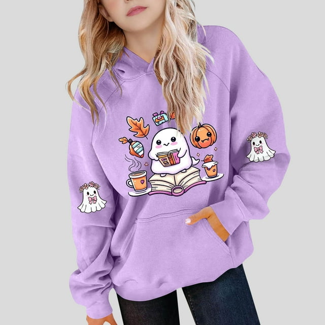 YUNAFFT Kids Winter Hooded Sweatshirt with Pockets Loose Fit Japanese Fleece 5-15Y