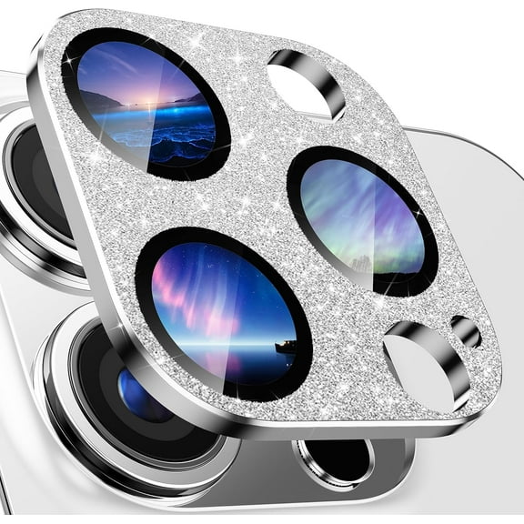 for iPhone 14 Pro/iPhone 14 Pro Max Camera Lens Protector,[ Bling Glitter 3D Full Coverage] [No Affect Picture Quality] Matte Metal Glass Camera Screen Protector Cover Accessories,Silver