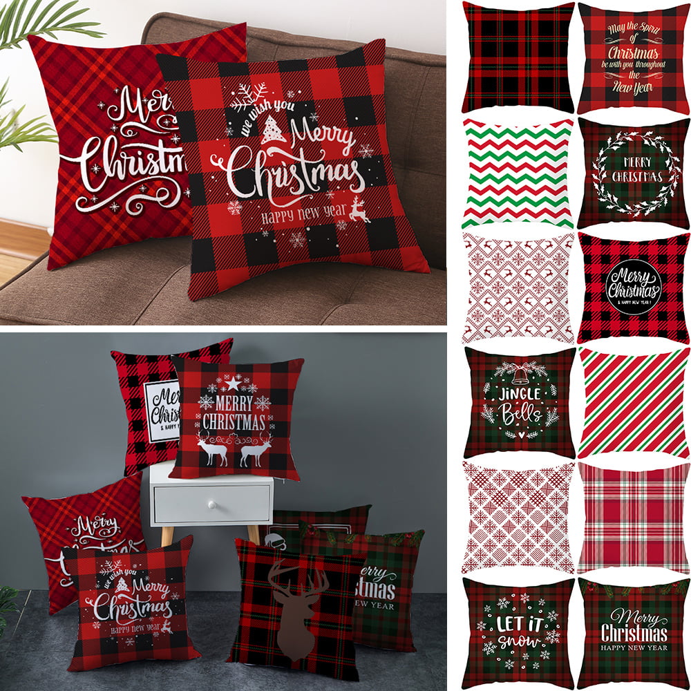 18" Christmas Cushion Cover Pillow Case Cotton Linen Sofa Throw PillowCase Decor 