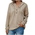 thumbnail image 2 of Wlynlyn Hoodies for Women Button V Neck Dressy Casual Textured Long Sleeve Loose Fall Pullover Tops Size XL, 2 of 7