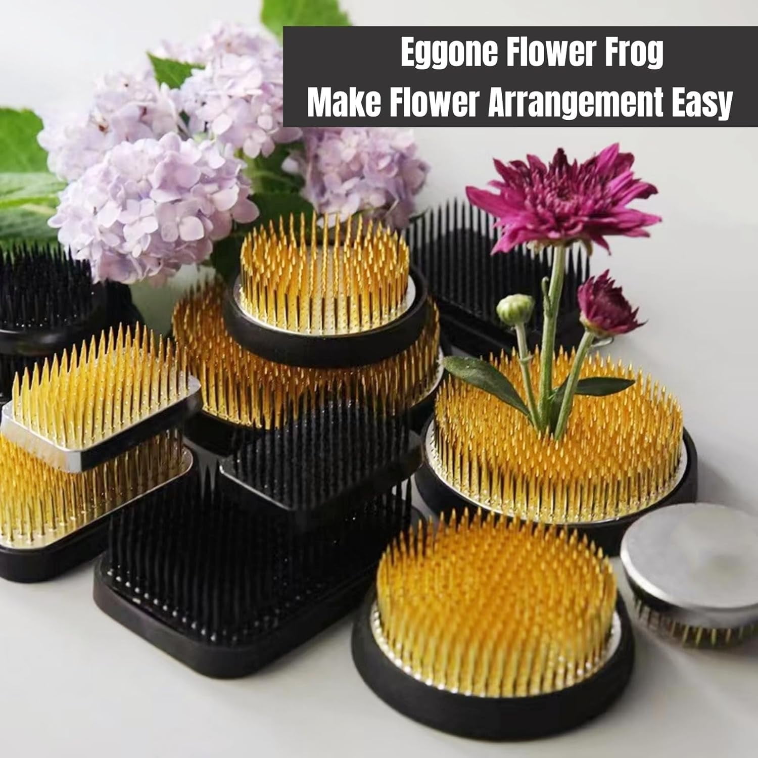 ABCISI Flower Frogs for Flower Arrangements Supplies, Japanese Flower Arranging Ikebana Kenzan, Pin Frogs for Flowers Holder with Rubber Base Flower Fixed Tools (3.15inch)