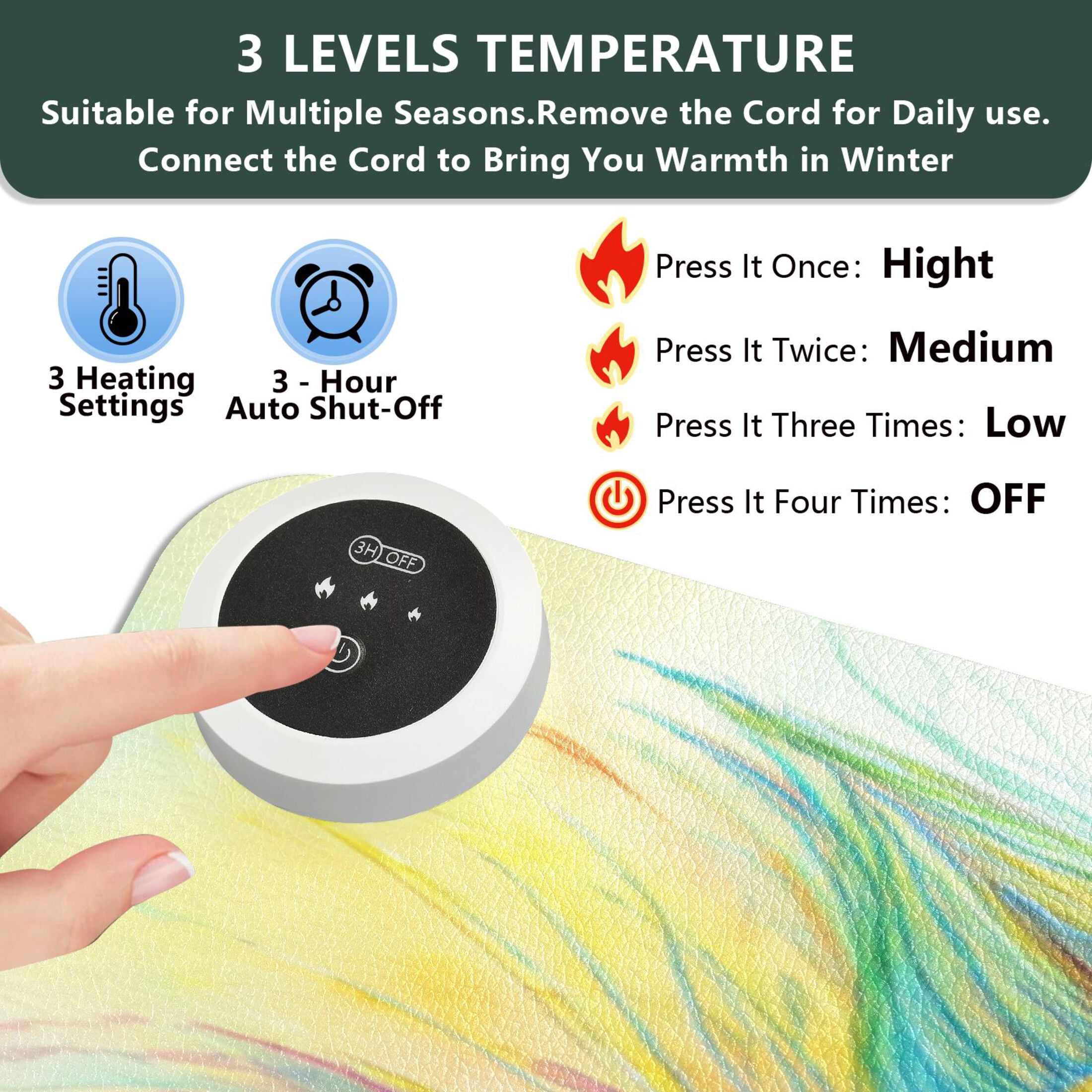 Large Heated Desk Mat Mouse Pad 31.5"x13"PU Leather Graphene Heating Desk Warmer with 3 Temperature Settings 110V US Plug Non-Slip Warm Pad for Home, Office, and Gaming Peacock Feathers Art Pattern