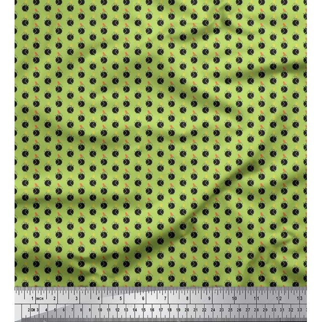 Soimoi Polyester Crepe Fabric Bird & Alarm Clock Vintage Decor Fabric Printed Yard 52 Inch Wide